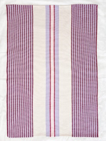 Signature Stripes Tea Towel in Berries and Cream – White