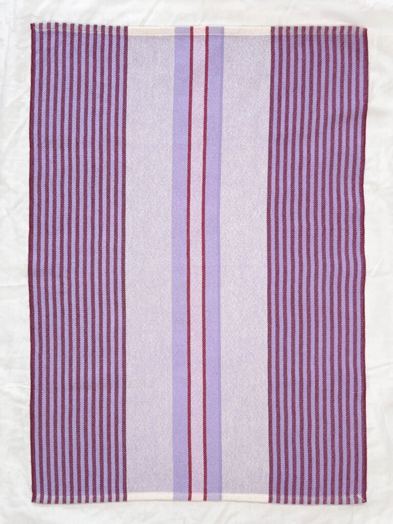 Signature Stripes Tea Towel in Berries and Cream - Purple