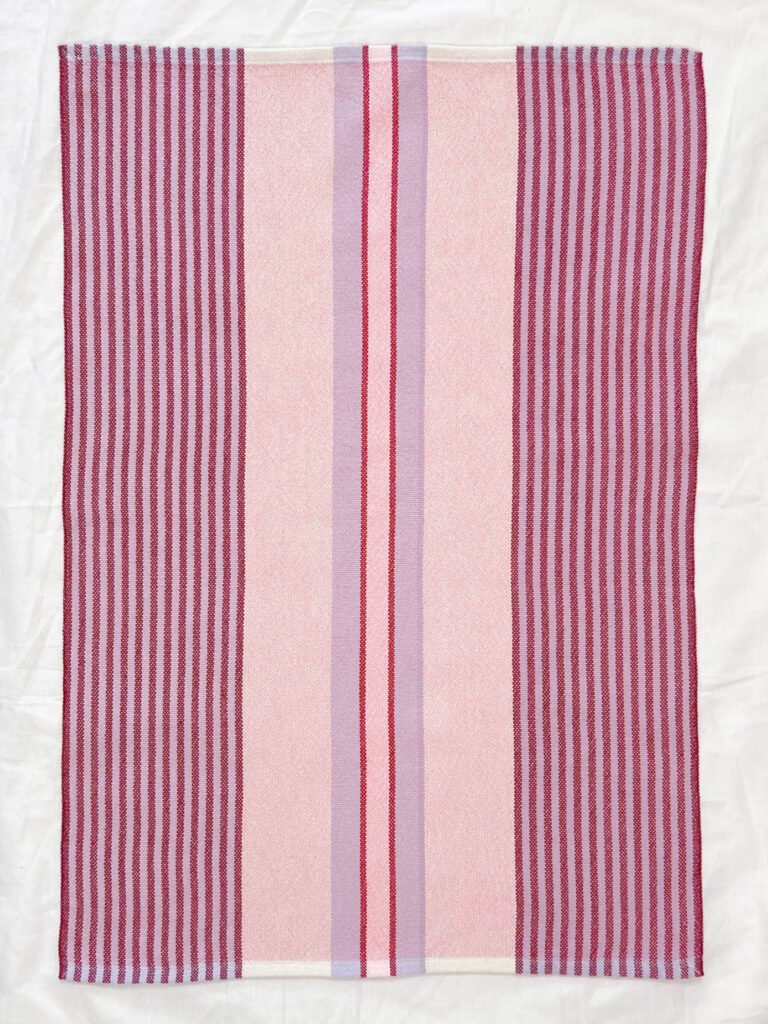 Signature Stripes Tea Towel in Berries and Cream - Pink