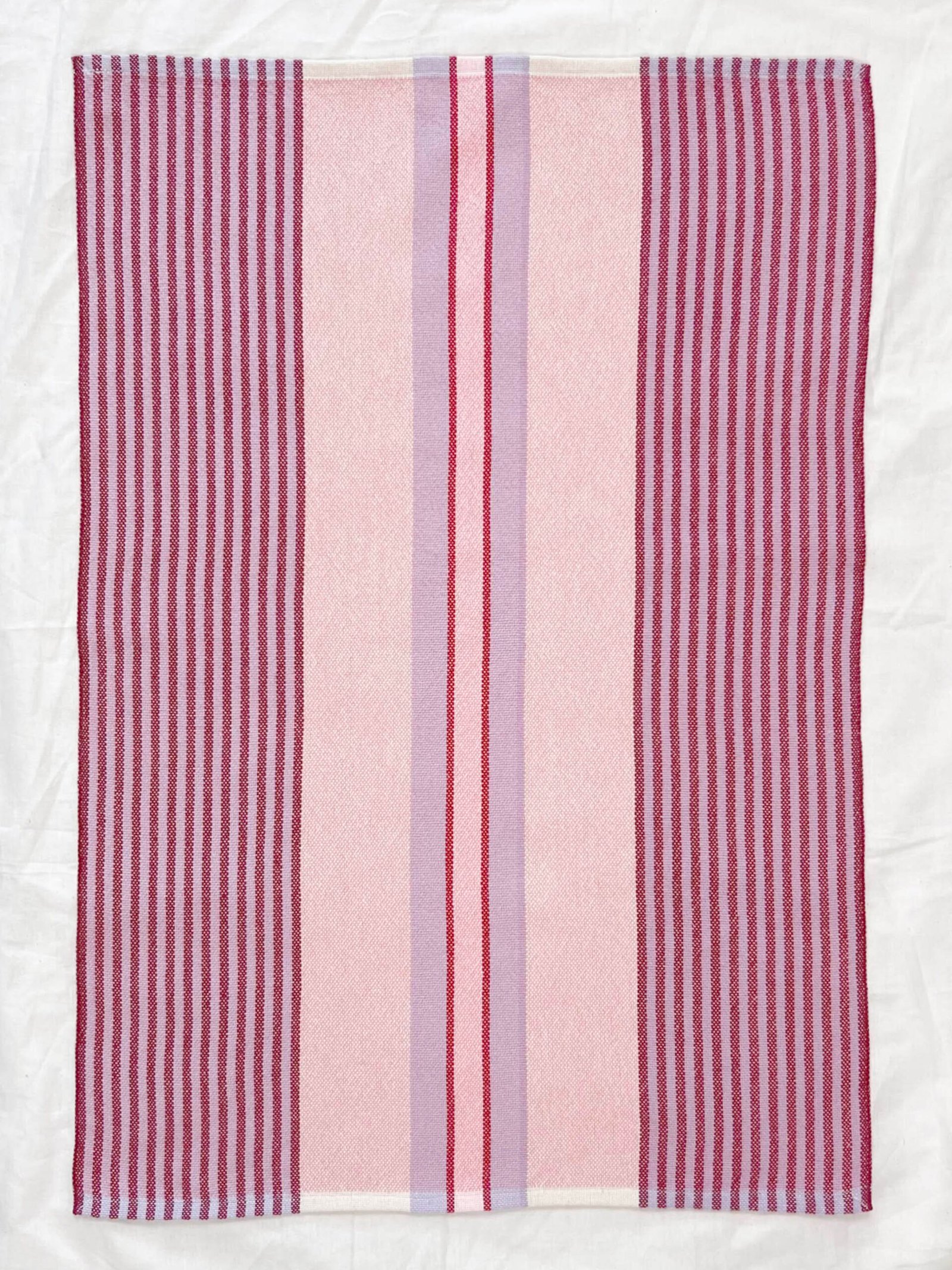 Signature Stripes Tea Towel in Berries and Cream - Pink