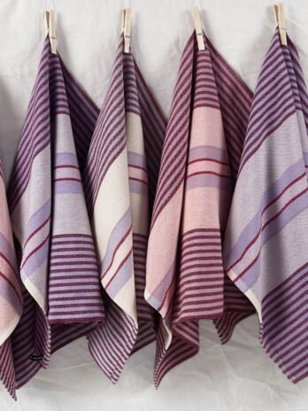 Signature Stripes Tea Towel in Berries and Cream – Purple