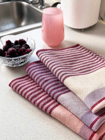 Signature Stripes Tea Towel in Berries and Cream – Pink