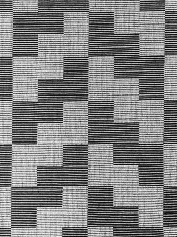 Black and White Geometric Twill Illusion Table Runner with Knotted Fringe