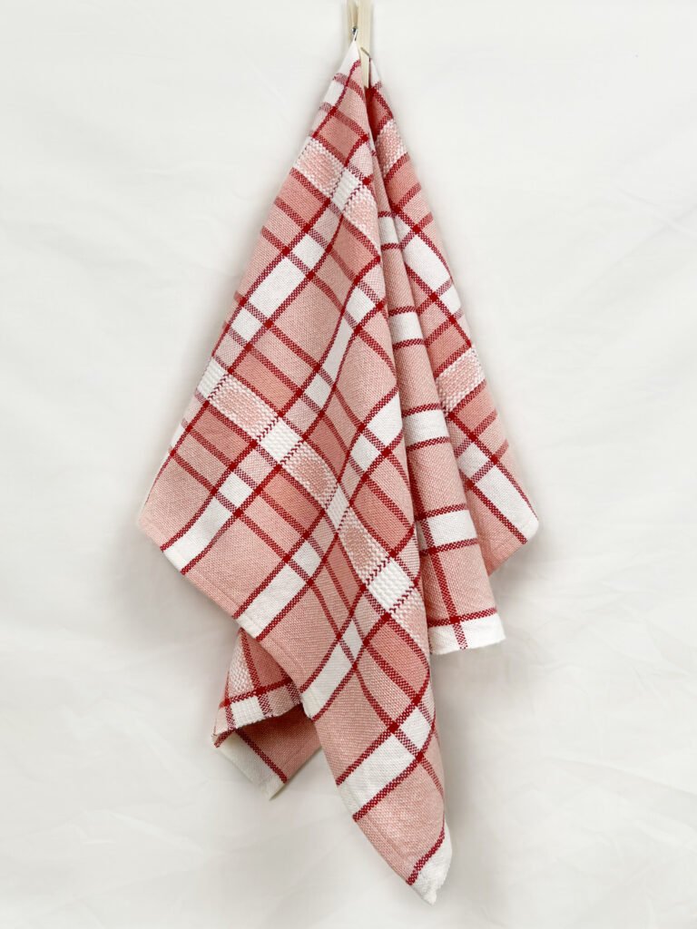 Handwoven Cotton Tea Towel in Valentine's Hearts