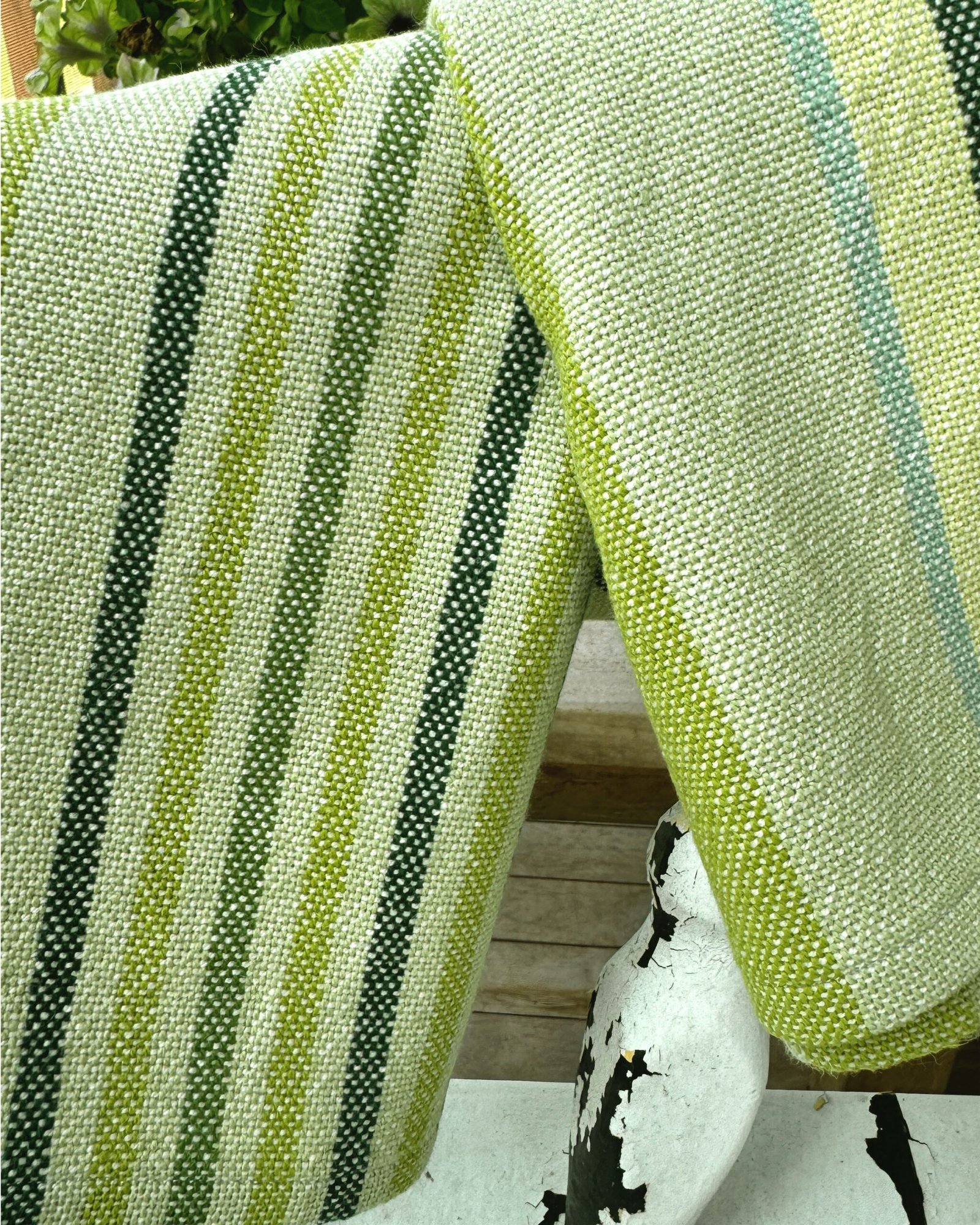 hanging green striped towel